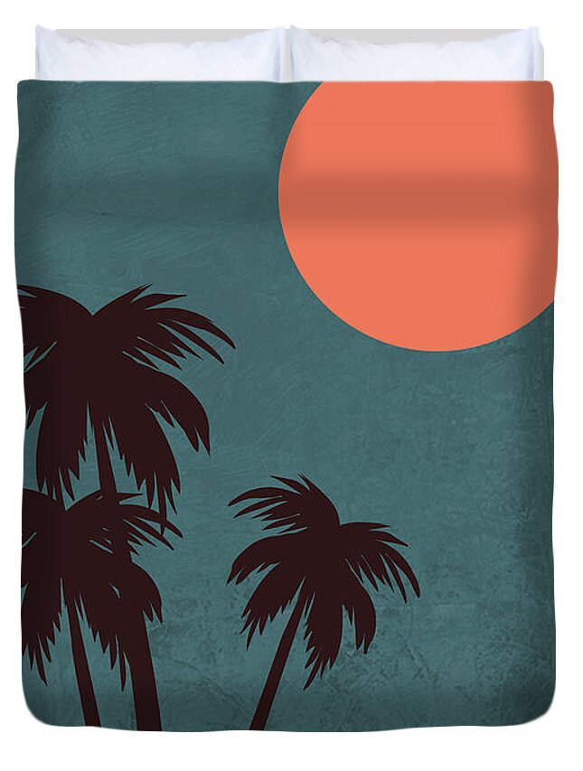 Palm Tree Duvet Cover featuring the mixed media Desert Palm Trees by Naxart Studio