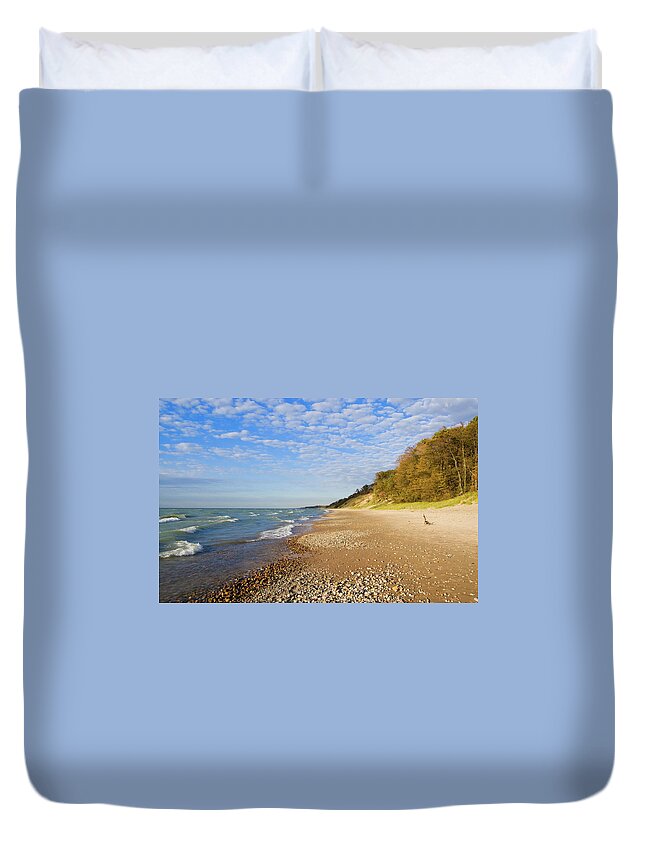 Lake Michigan Duvet Cover featuring the photograph Deserted Beach In Autumn by Chrisp0