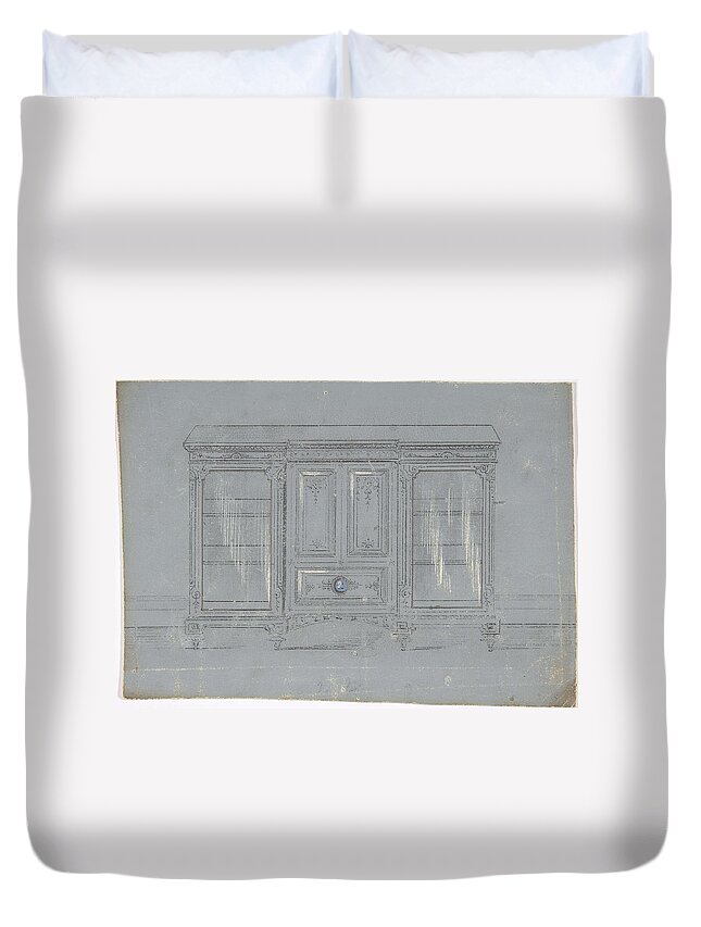 Design Duvet Cover featuring the painting Design for a Cabinet with Glass Side Doors and a Porcelain Plaque Anonymous, British, 19th century by MotionAge Designs