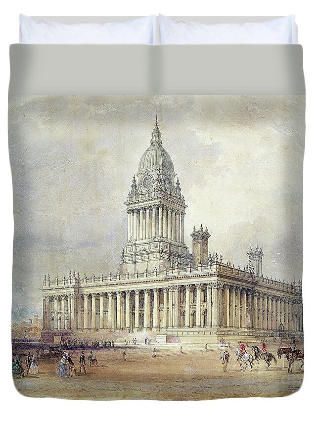 Design Duvet Cover featuring the painting Design For Leeds Town Hall, 1854 Watercolor by Cuthbert Brodrick