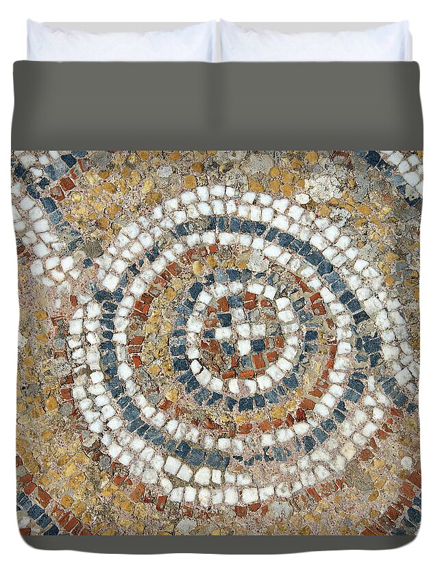 Detail Duvet Cover featuring the photograph Detail of geometric mosaic walk by Steve Estvanik