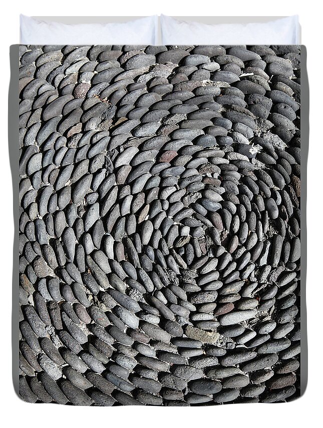 Large Group Of Objects Duvet Cover featuring the photograph Detail Of Stones Arranged In A Pattern by Marc Volk
