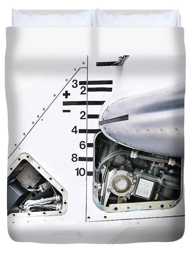 Airplane Duvet Cover featuring the photograph Detail View Of Tail Mechanism Of Jet by Monty Rakusen