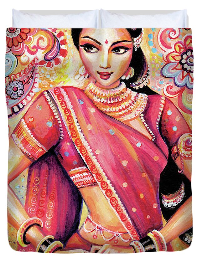 Indian Dancer Duvet Cover featuring the painting Devika Dance by Eva Campbell