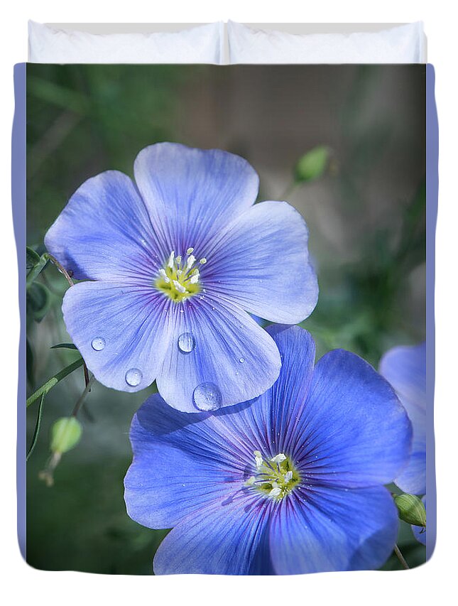 Flowers Duvet Cover featuring the photograph Dew Drops on Flowers by Denise LeBleu