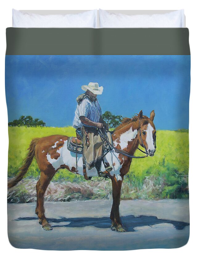 Cowboy Duvet Cover featuring the painting Diablo Cowboy NO. 1 by Kerima Swain