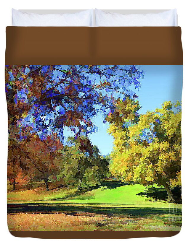 Autumn Duvet Cover featuring the photograph Digital Art Fall Colors Park by Chuck Kuhn