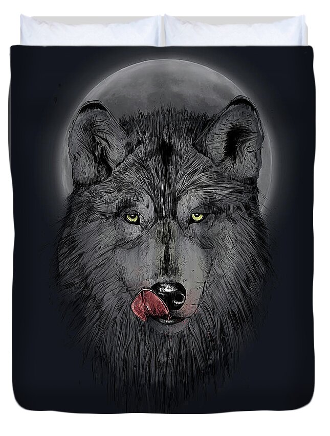 Wolf Duvet Cover featuring the mixed media Dinner time II by Balazs Solti