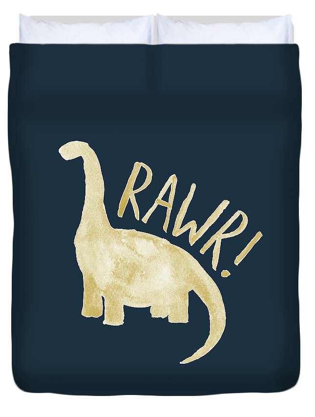 Rawr Duvet Cover featuring the mixed media Dinosaur Rawr by Sd Graphics Studio