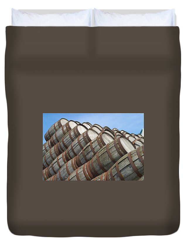Fermenting Duvet Cover featuring the photograph Distillery Barrels 2 by Tillsonburg