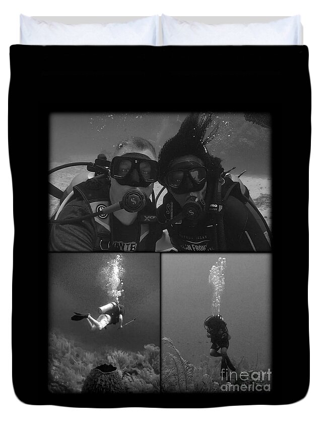 Black And White Duvet Cover featuring the photograph Dive Buddies by Kip Vidrine