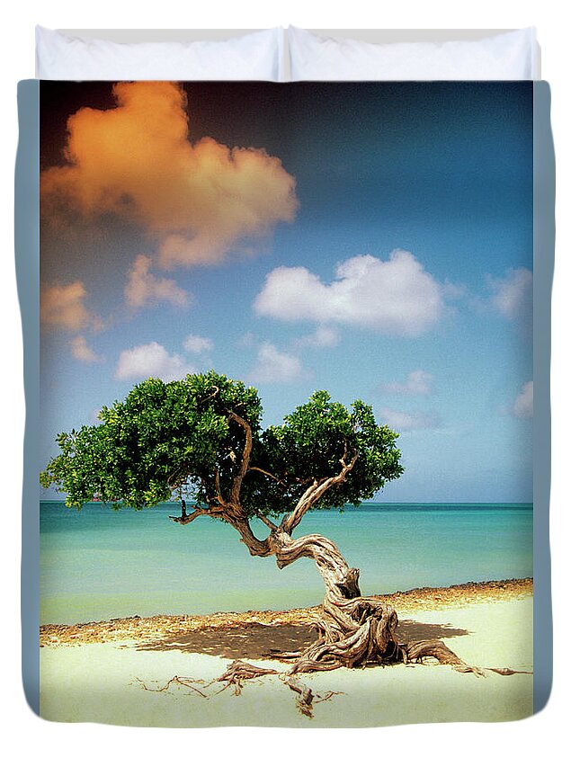 Scenics Duvet Cover featuring the photograph Divi Divi Tree On Beach Of Caribbean by Medioimages/photodisc