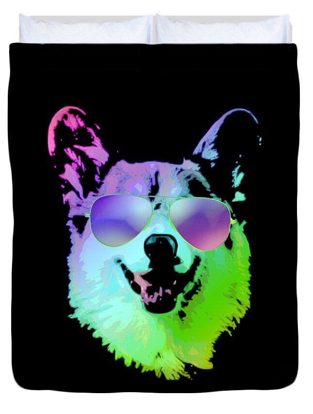 Corgi Duvet Cover featuring the digital art DJ Corgi With Sunglasses by Filip Schpindel