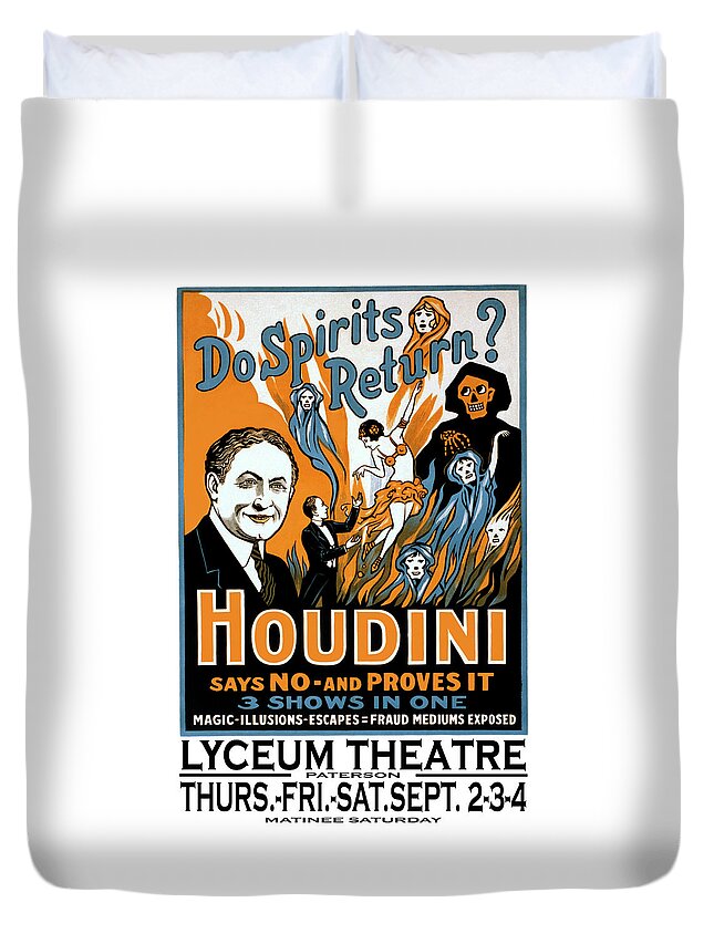 Spirits Duvet Cover featuring the painting Do spirits return? Houdini says no by Unknown
