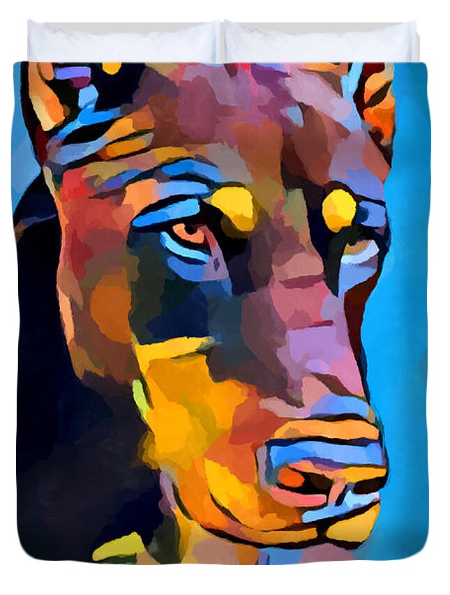 Doberman Duvet Cover featuring the painting Doberman 6 by Chris Butler