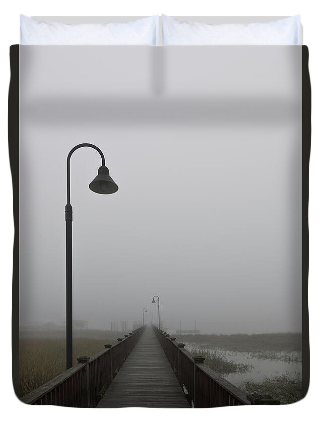 Fog Duvet Cover featuring the photograph Dockside Southern Fog by Dale Powell