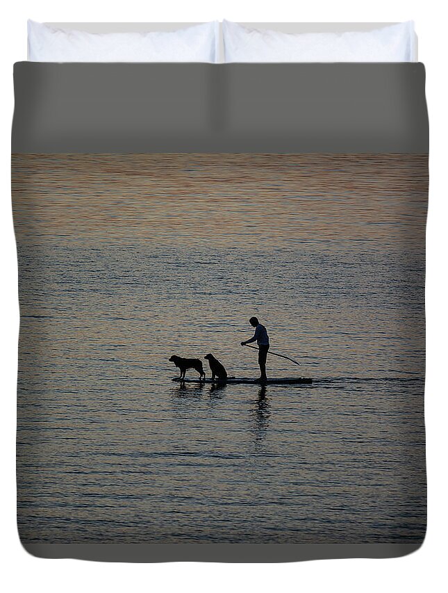 Paddleboard Duvet Cover featuring the photograph Dog Joy by Douglas Wielfaert