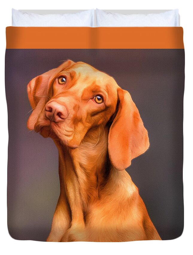 Dog Portrait Duvet Cover featuring the painting Dog portrait by Vincent Monozlay