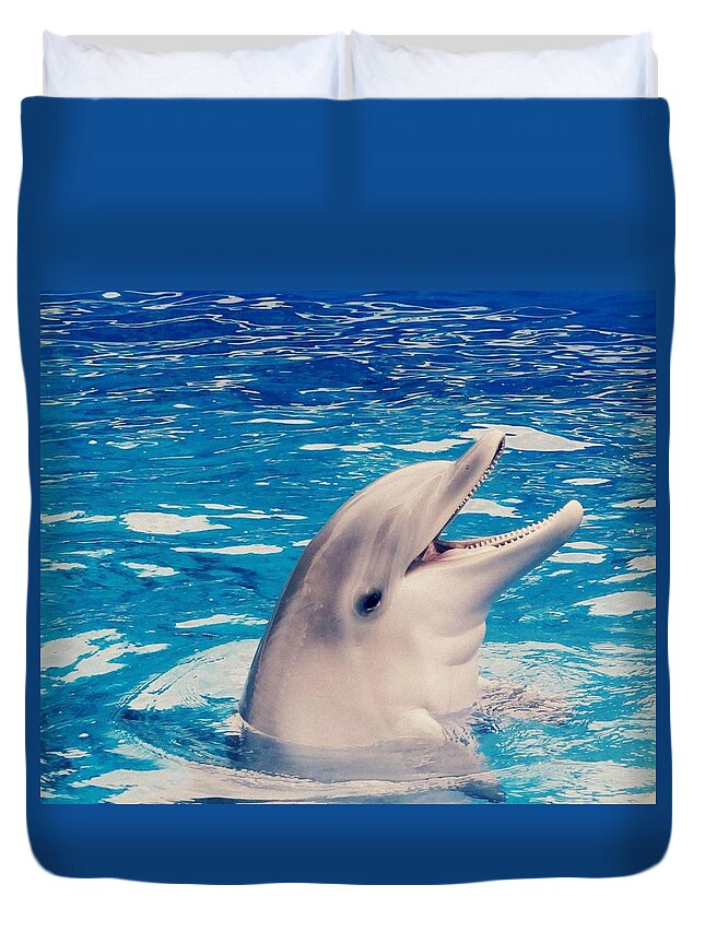 One Animal Duvet Cover featuring the photograph Dolphin by Magictreephoto