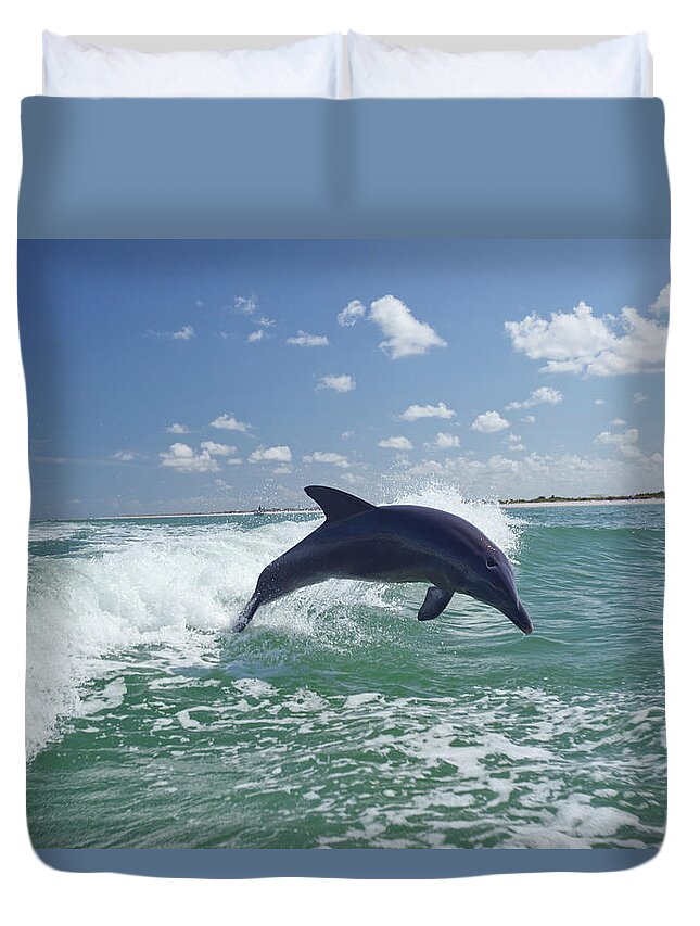 Animals In The Wild Duvet Cover featuring the photograph Dolphin Playing by Ll28