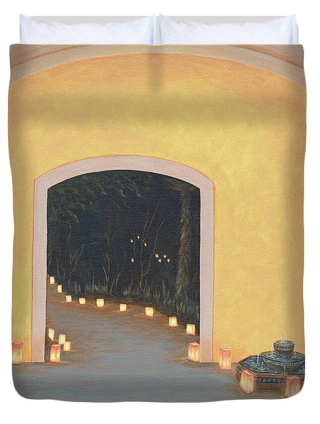 New Duvet Cover featuring the painting Doorway to the Festival of Lights by Aicy Karbstein
