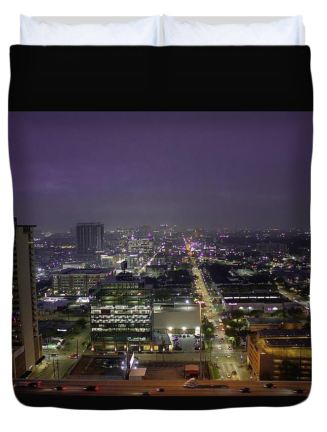 Houston Downtown Lights Duvet Cover featuring the photograph Downtown Houston by Rocco Silvestri