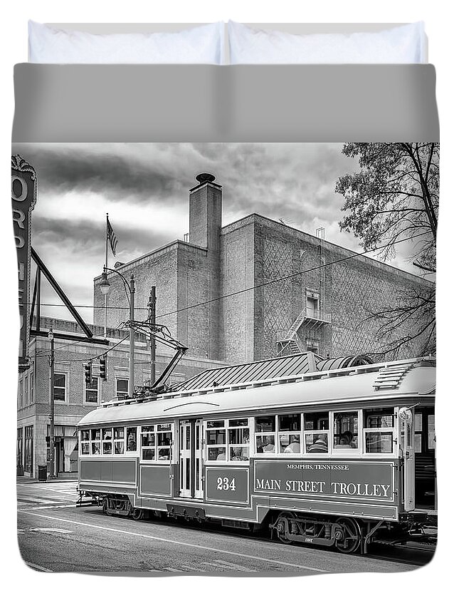 Memphis Duvet Cover featuring the photograph Downtown Memphis - Black and White by Susan Rissi Tregoning