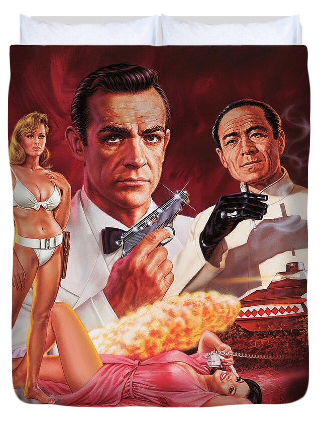 James Bond Duvet Cover featuring the painting Dr. No by Dick Bobnick