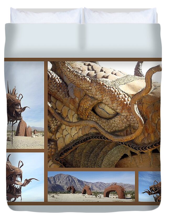Metal Art Duvet Cover featuring the photograph Dragon in the desert by Linda Vanoudenhaegen