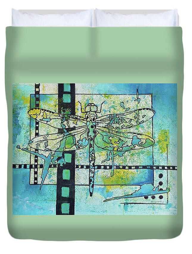 Dragonfly Duvet Cover featuring the painting Dragonfly by Jo Smoley