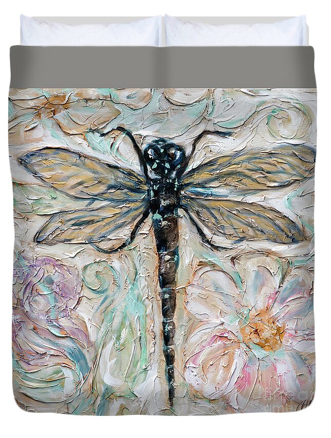 Ocean Duvet Cover featuring the painting Dragonfly by Linda Olsen