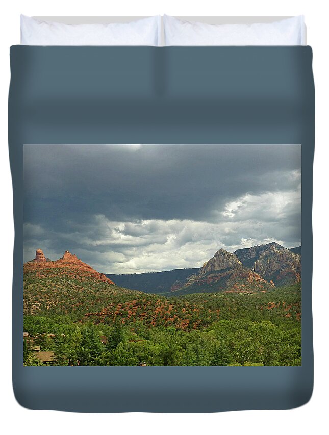 Sedona Duvet Cover featuring the photograph Dramatic sky over Sedona AZ Arizona by Toby McGuire