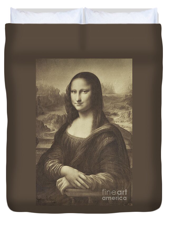 Mona Duvet Cover featuring the photograph Drawing Of The Mona Lisa By Millet 1854-55 Albumen Silver Print by Gustave Le Gray