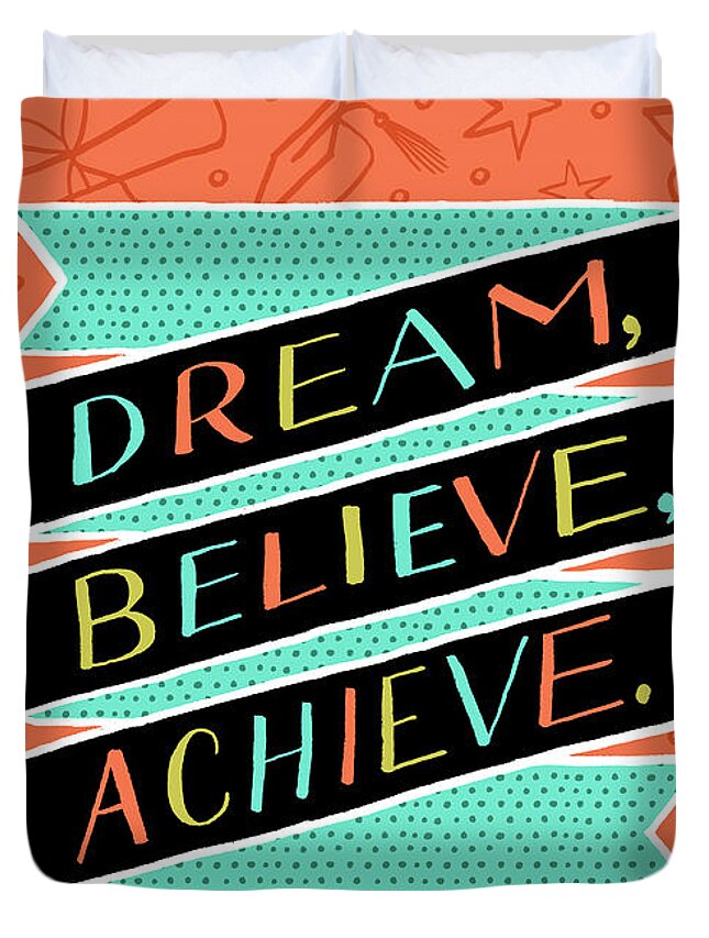Graduation Duvet Cover featuring the painting Dream Believe Achieve Grad Card by Jen Montgomery