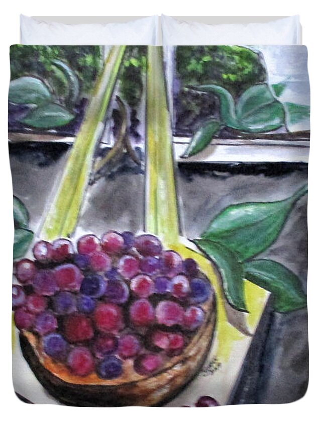 Fruit Duvet Cover featuring the painting Dreams of Grapes by Clyde J Kell