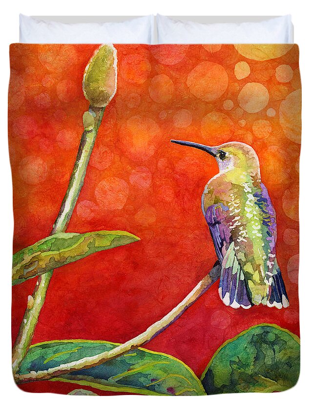 Hummingbird Duvet Cover featuring the painting Dreamy Hummer by Hailey E Herrera