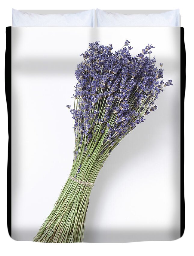 White Background Duvet Cover featuring the photograph Dried Lavender Bunch, Elevated View by Westend61