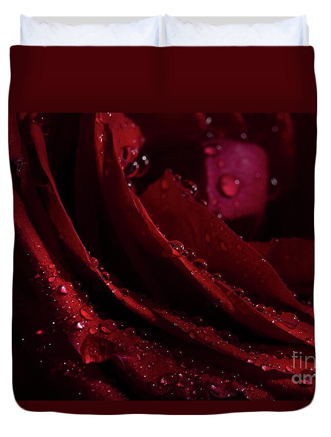 Rose Duvet Cover featuring the photograph Droplets On The Edge by Mike Eingle