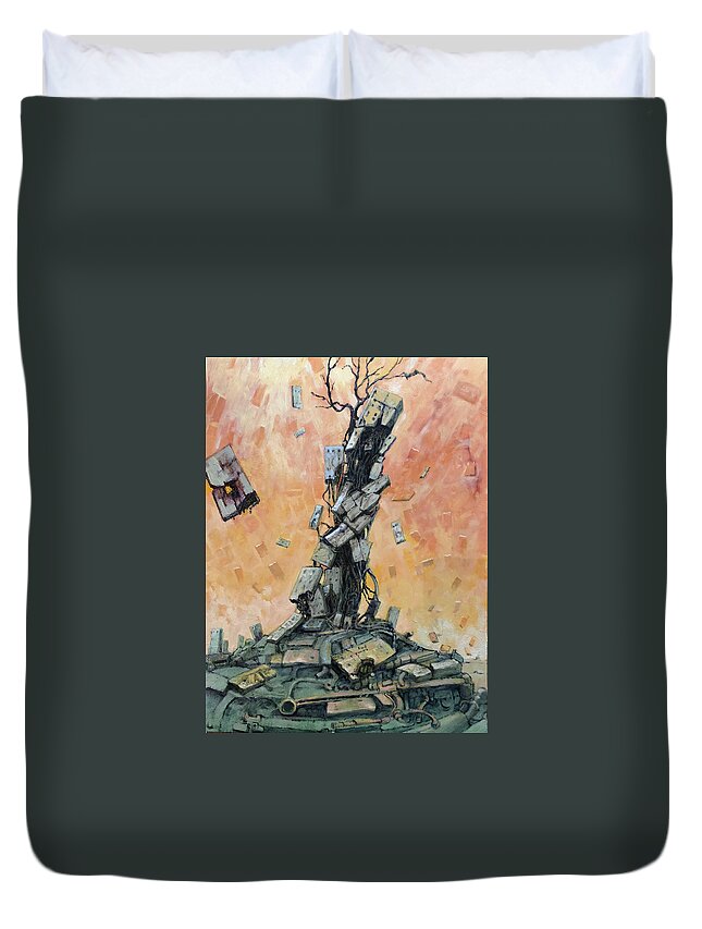 Surreal Duvet Cover featuring the painting Dropped Call by William Stoneham