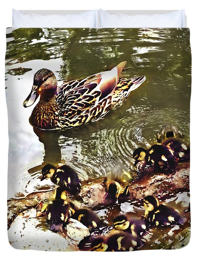 Duck Duvet Cover featuring the photograph Duck Family by Susan Savad