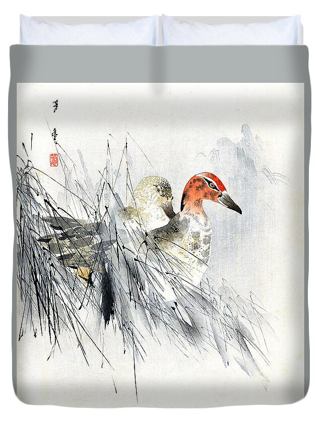Hotei Duvet Cover featuring the painting Ducks by Hotei