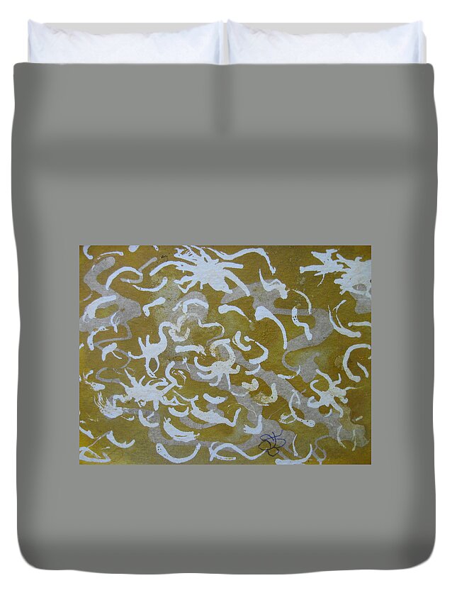 Yellow Duvet Cover featuring the drawing Dull Yellow With Masking Fluid by AJ Brown