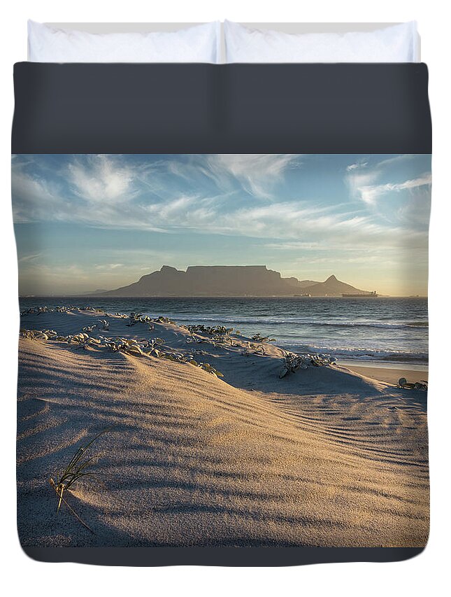 Tranquility Duvet Cover featuring the photograph Dune And Table Mountain by Siegfried Layda