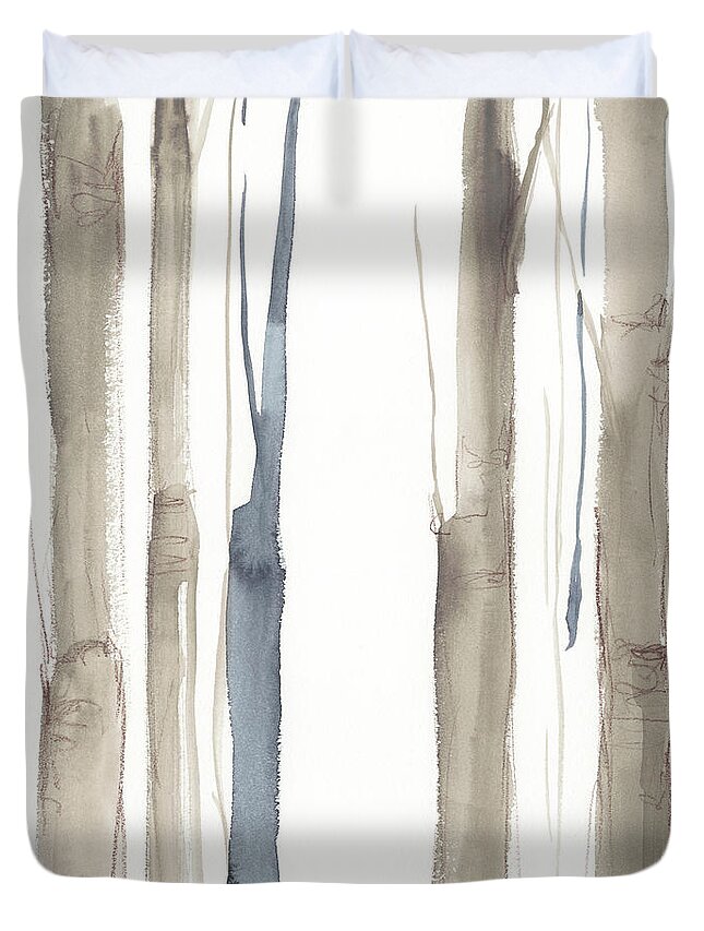 Abstract Duvet Cover featuring the painting Duo Tone Trees II by Jennifer Goldberger