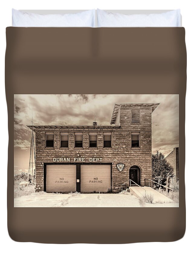  Duvet Cover featuring the photograph Duran Fire Dept by Lou Novick