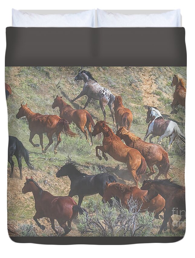 Running Horses Duvet Cover featuring the photograph Dust in the Wind by Jim Garrison