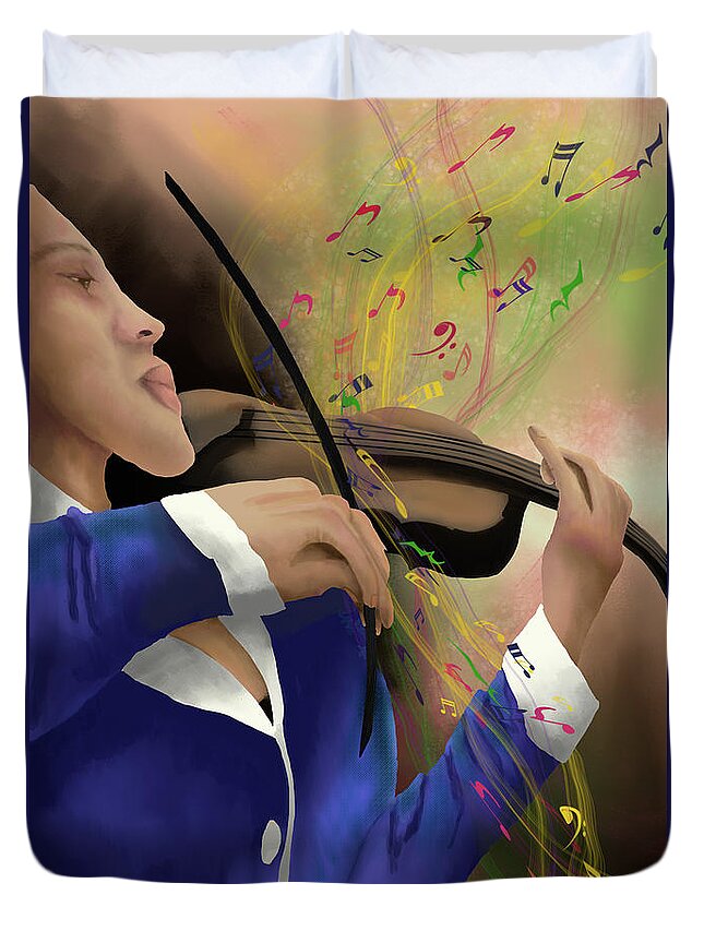 Violin Duvet Cover featuring the digital art Dusting off the Violin by April Burton