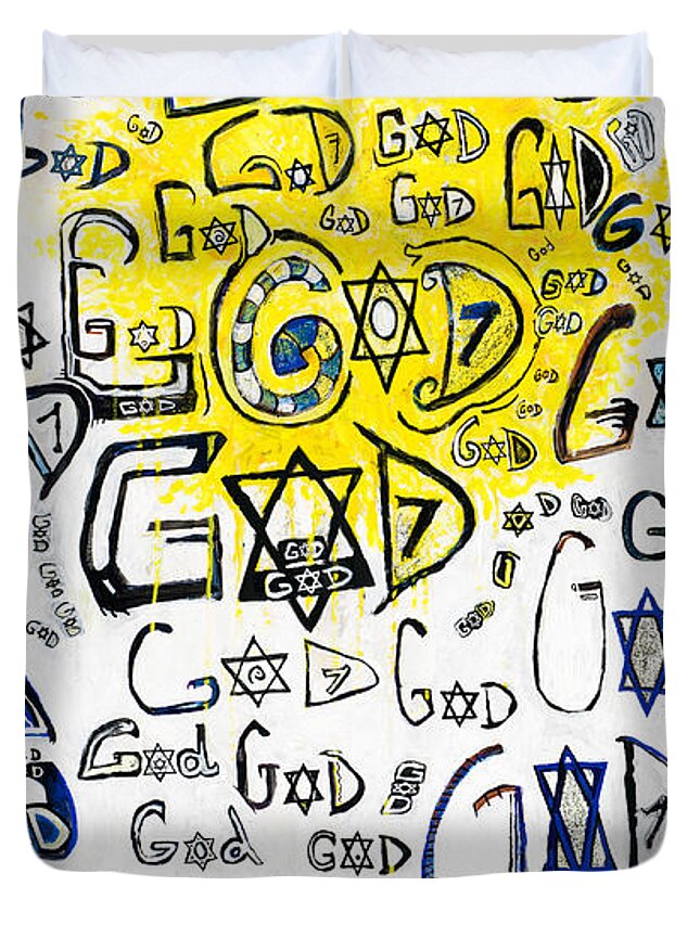 Jewish Star Duvet Cover featuring the painting Dyslexic Dog by Yom Tov Blumenthal