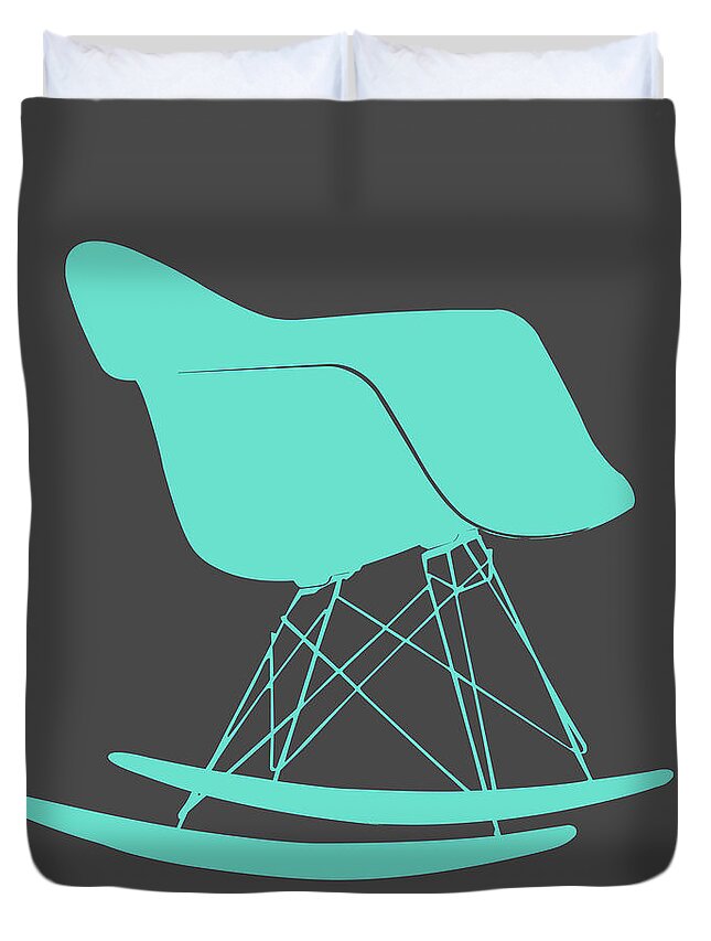  Duvet Cover featuring the mixed media Eames Rocking Chair Teal by Naxart Studio
