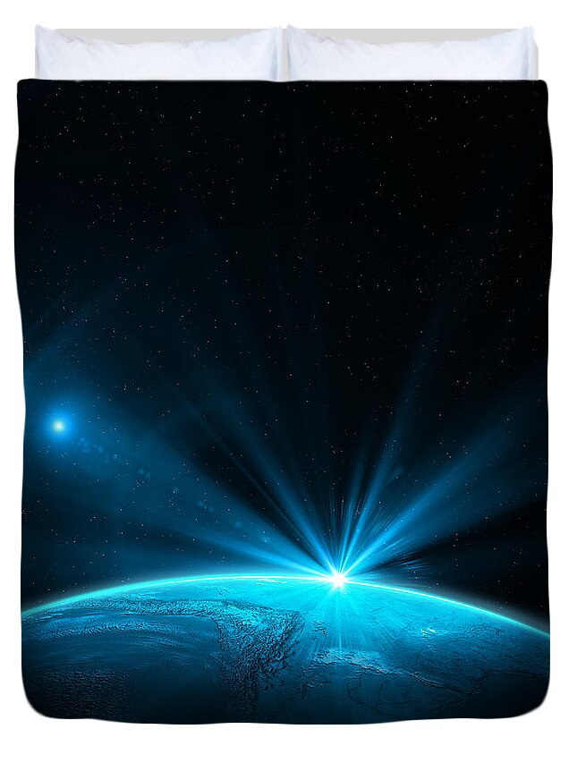 Arch Duvet Cover featuring the photograph Earth And Rising Sun by Teekid